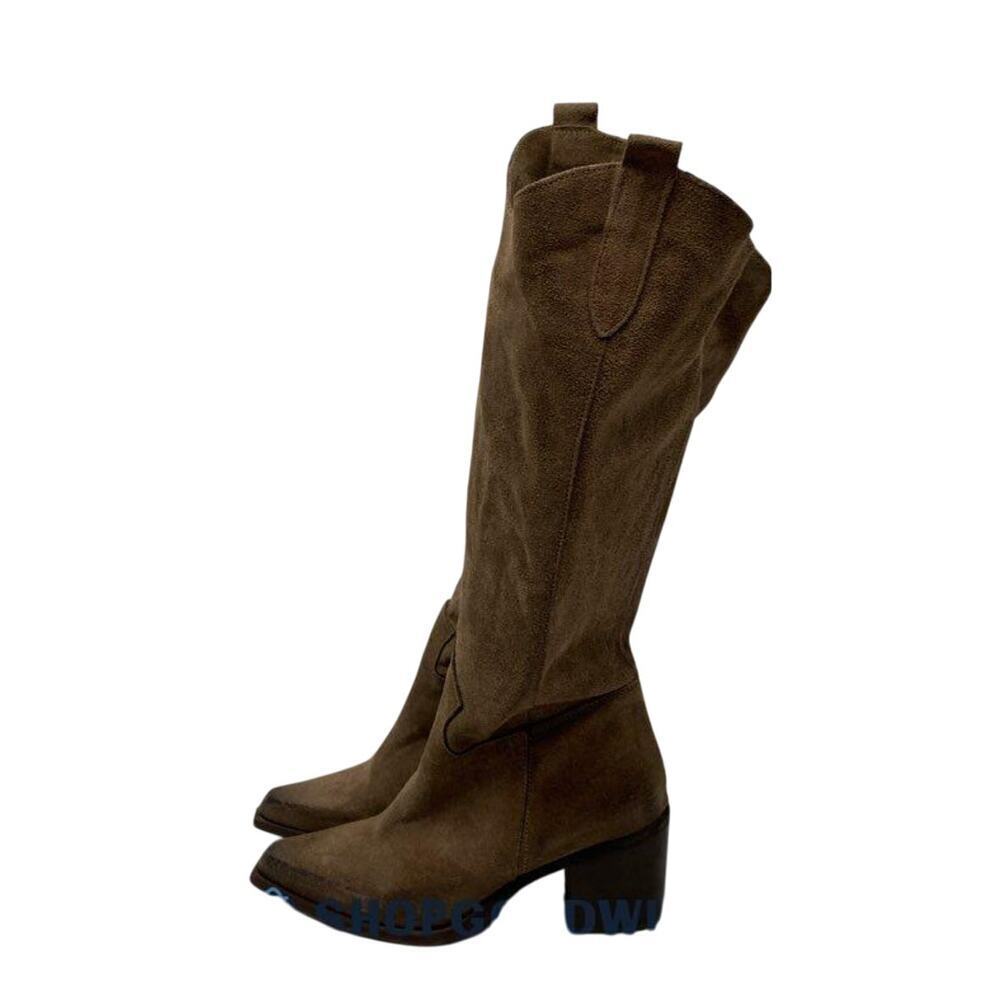 8 by YOOX Brown Suede Knee High Boots Size 39 Italian Equestrian - Picture 4 of 10